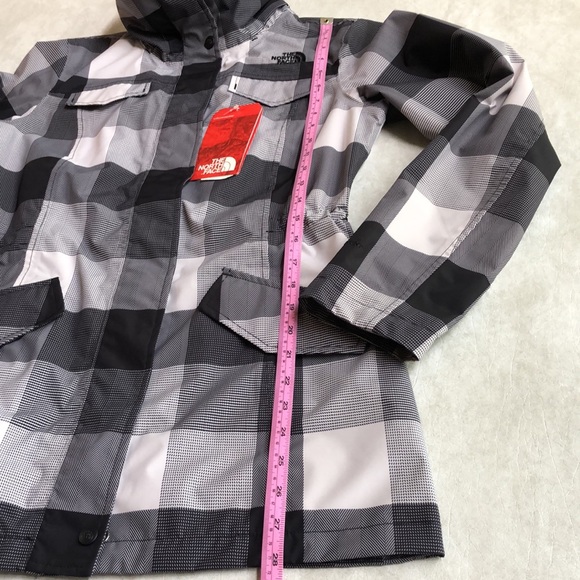 The North Face Gray Black Plaid Check Print Rain Coat Jacket + Hoodie - Picture 15 of 15